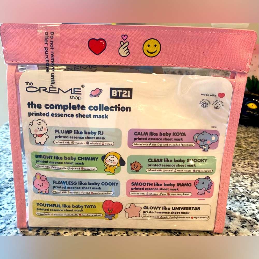 BT21 Baby Printed Sheet Mask Set with Large Travel Pouch Limited Edition NEW - Picture 4 of 14